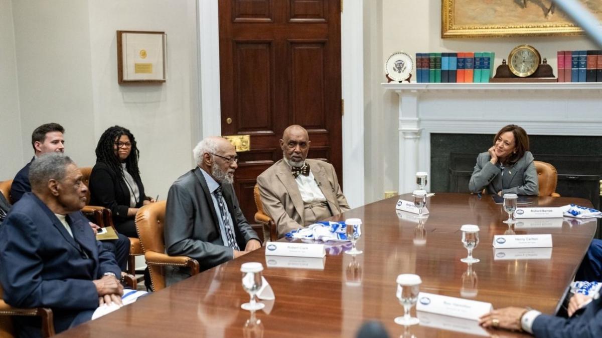 Vice President Harris meets with the Tennessee A&I Tigers for their historic wins starting in 1957.