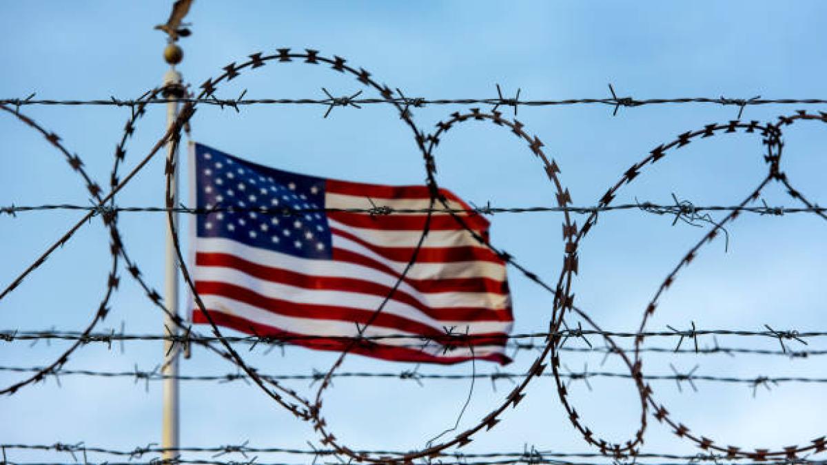 Barbed Wire Fence and American flag