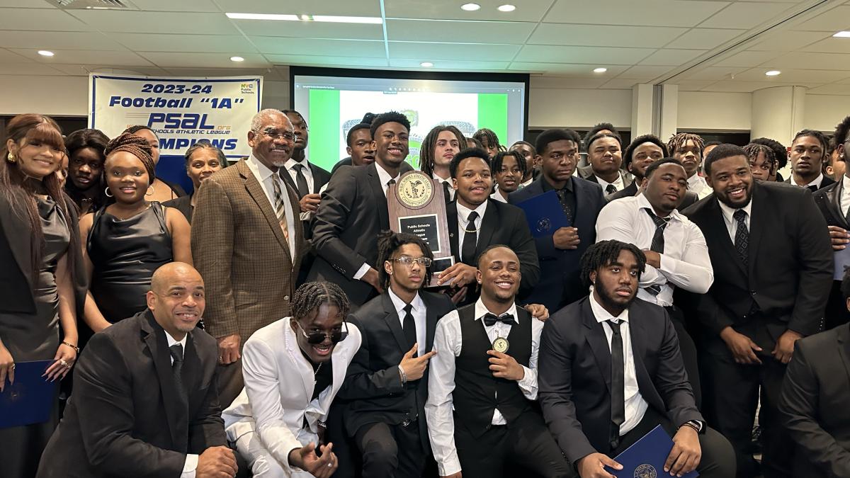 Rep. Meeks with Springfield Highschool Football Team PSAL Champions